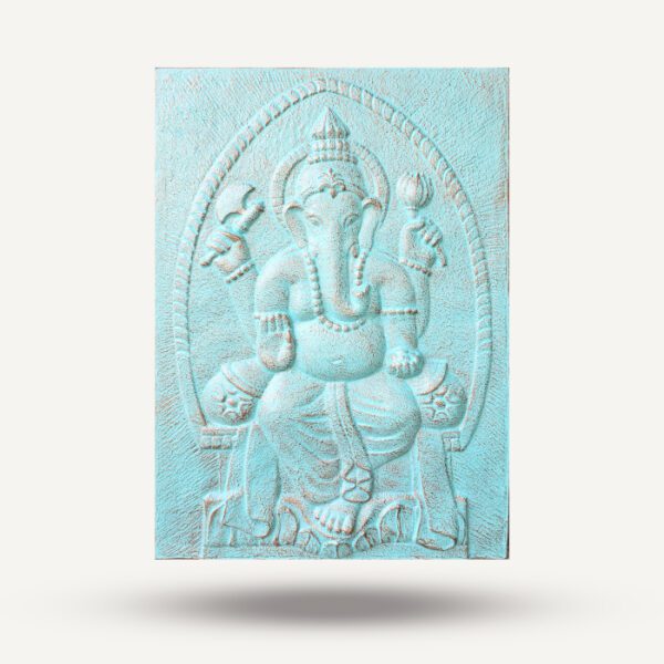 Duża Rama Żelazna Ganpati z Turkusowym Reliefem – 0,7x1 m