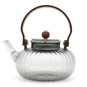Dzbanek z zaparzaczem szklany – grafitowa prążkowana perła – 950 ml