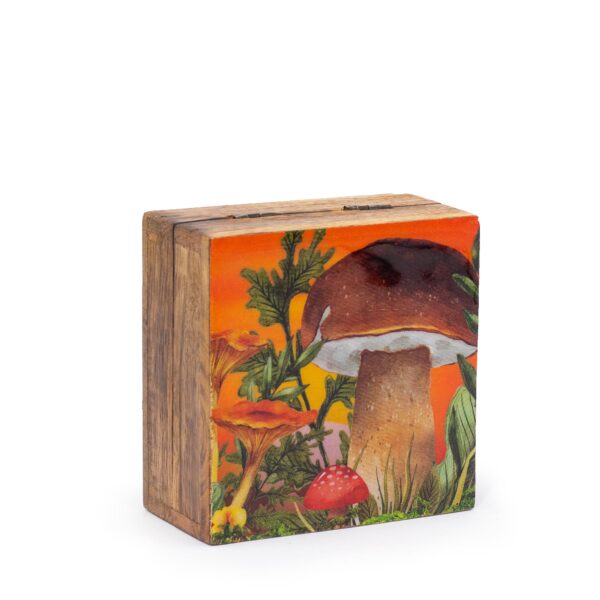 Małe Enameled Square Box 10x10x4.2cm - Mushroom Design Maroon