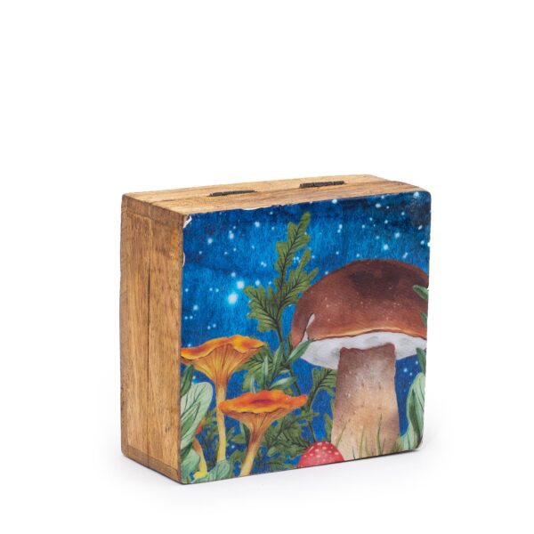 Małe Emaliowane Kwadratowe Pudełko 10x10x4,2 cm - Motyw Grzybów Turkusowy