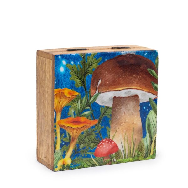 Średnie Kwadratowe Pudełko 13,5x13,5x6 cm - Motyw Grzybów Turkusowy
