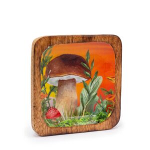 Duża Kwadratowa Tacka na Drobiazgi 15x15x2,5 cm - Motyw Grzybów Bordowy