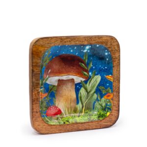 Duża Kwadratowa Tacka na Drobiazgi 15x15x2,5 cm - Motyw Grzybów Turkusowy