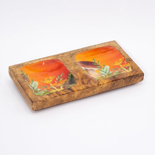 Podwójna Tacka na Drobiazgi 20x10x2,5 cm - Motyw Grzybów Bordowy - obrazek 3