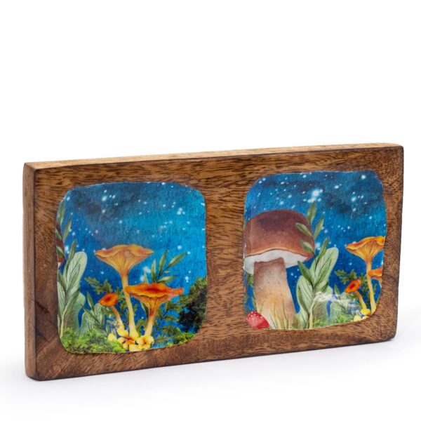Podwójna Tacka na Drobiazgi 20x10x2,5 cm - Motyw Grzybów Turkusowy
