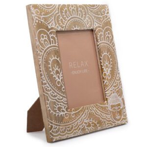 Duża Ramka na Zdjęcia z Drewna Mango (na 13x18 cm) 28x23x2 cm – Budda – Biała