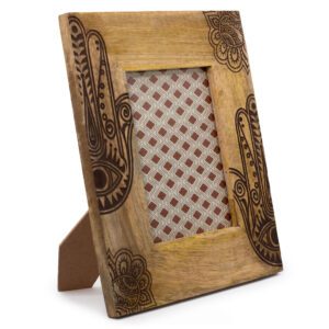 Duża Ramka na Zdjęcia z Drewna Mango (na 13x18 cm) 28x23x2 cm – Hamsa – Czarna