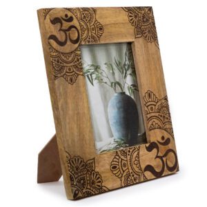 Duża Ramka na Zdjęcia z Drewna Mango (na 13x18 cm) 28x23x2 cm – Mandala – Czarna