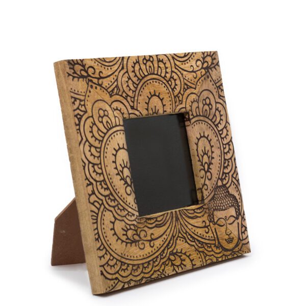 Mała Ramka na Zdjęcia z Drewna Mango (na 10x15 cm) 20x20x2 cm – Budda – Czarna