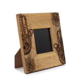 Mała Ramka na Zdjęcia z Drewna Mango (na 10x15 cm) 20x20x2 cm – Hamsa – Czarna