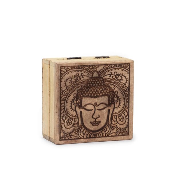 Małe Kwadratowe Pudełko 10x10x4,2 cm - Twarz Buddy Czarny Grawer