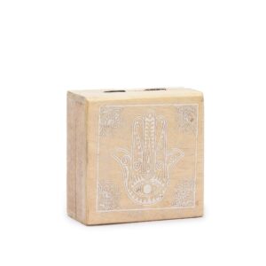 Małe Kwadratowe Pudełko 10x10x4,2 cm - Hamsa Whitewash