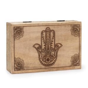 Duże Prostokątne Pudełko 21,5x14x6,3 cm - Hamsa Czarny Grawer