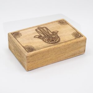 Duże Prostokątne Pudełko 21,5x14x6,3 cm – Hamsa Czarny Grawer