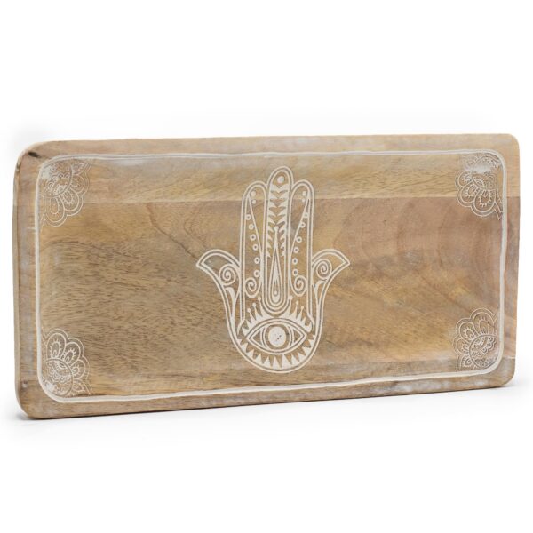 Długa Tacka 30x15x2,5 cm - Wzór Hamsy Whitewash