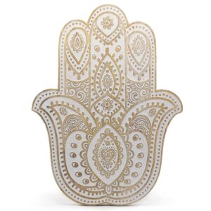 Tablica Ścienna Hamsa z Drewna Mango – Białe Przecieranie 52 cm