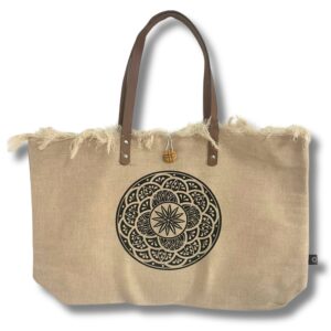 Naturalna Torba na Ramię ze Skórzanym Uchwyt - Mandala