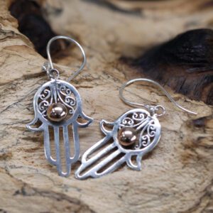 Kolczyki Srebrno-Złote – Hamsa