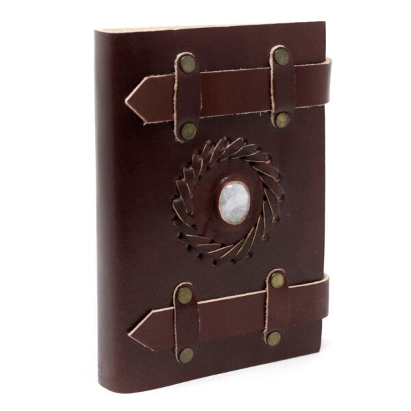 Skórzany Notes z Kamieniem Księżycowym i Paskami 15x10 cm
