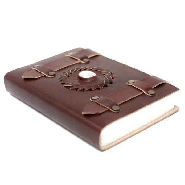 Skórzany Notes z Kamieniem Księżycowym i Paskami 15x10 cm - obrazek 2