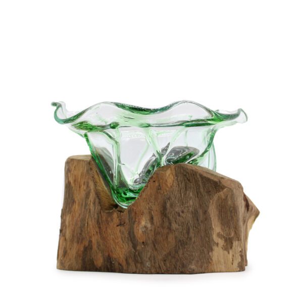 Duża ozdobna miska na słodycze z recyklingowanych butelek po piwie na drewnie