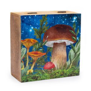 Duże Kwadratowe Pudełko 15×17,5×8 cm – Motyw Grzybów Turkusowy