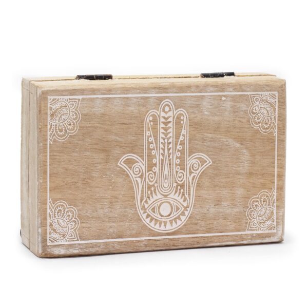 Duże Prostokątne Pudełko 21,5x14x6,3 cm – Hamsa Whitewash