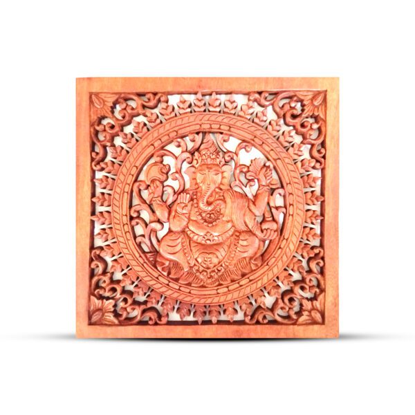 Kwadratowy Dekoracyjny Panel Drewniany – Budda Ganesh – 40×40 cm