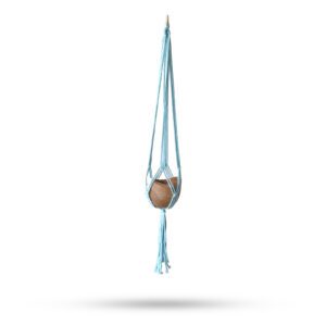 Makramowy Wieszak na Doniczkę Klasyczny – Pudrowy Niebieski – Średnia Doniczka