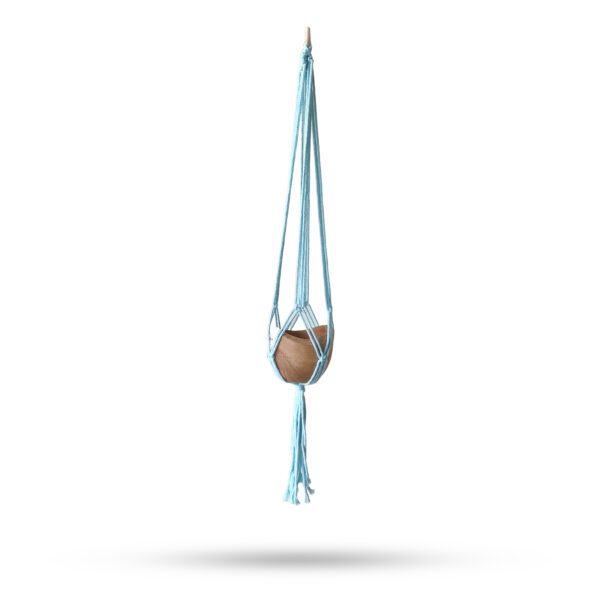 Makramowy Wieszak na Doniczkę Klasyczny – Pudrowy Niebieski – Średnia Doniczka