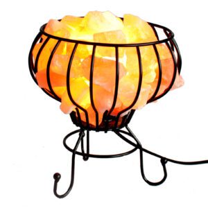 Niski brazier z soli kamiennej – lampa z kablem i żarówką – różowa sól