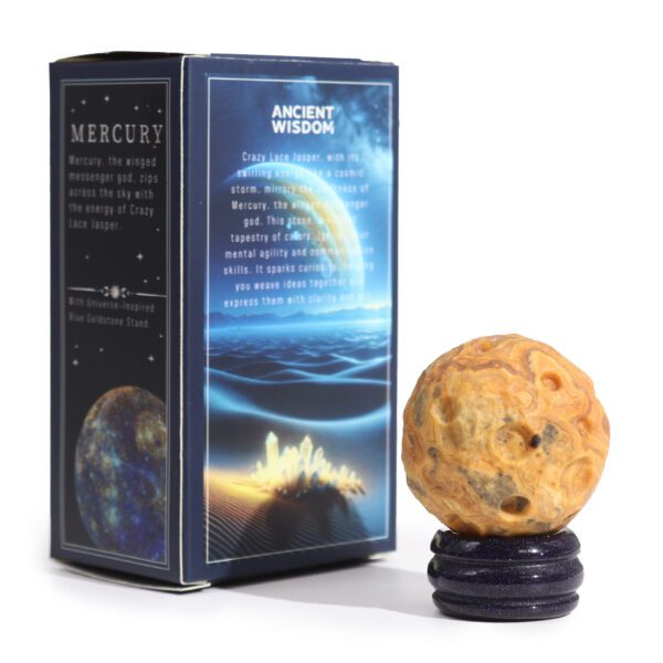Planeta z Jaspisu Crazy Lace na Podstawce z Soli Złocistej – 40 mm