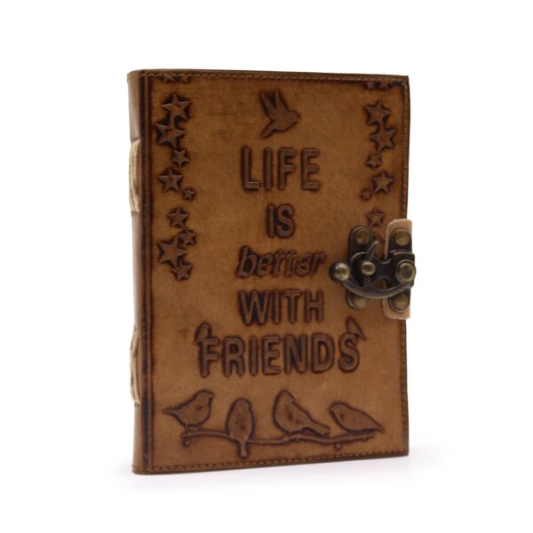 Skórzany Notes – Czysty Papier – Życie Jest Lepsze z Przyjaciółmi 7×5″ – Jasny Brąz