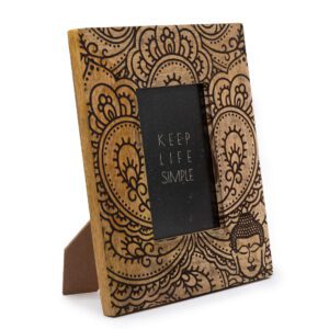 Średnia Ramka na Zdjęcia z Drewna Mango (na 10×15 cm) 26x20x2 cm – Budda – Czarna