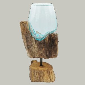Szklana misa wtopiona w drewno ze stojakiem – średnia