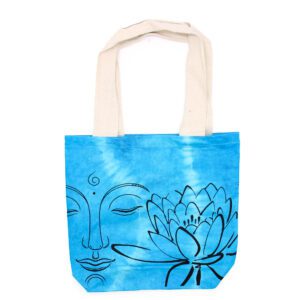 Torba Bawełniana Tie-Dye (6oz) – 38x42x12cm – Budda Lotos – Niebieska – Naturalny Uchwyt