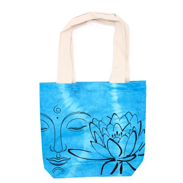Torba Bawełniana Tie-Dye (6oz) – 38x42x12cm – Budda Lotos – Niebieska – Naturalny Uchwyt