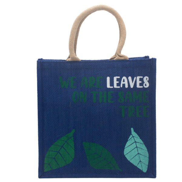 Torba Jutowa z Nadrukiem – We are Leaves – Niebieska