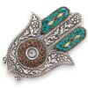 Zielona Aluminiowa Podstawka Hamsa Mała 13×5,5 cm