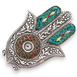 Zielona Aluminiowa Podstawka Hamsa Mała 13×5,5 cm
