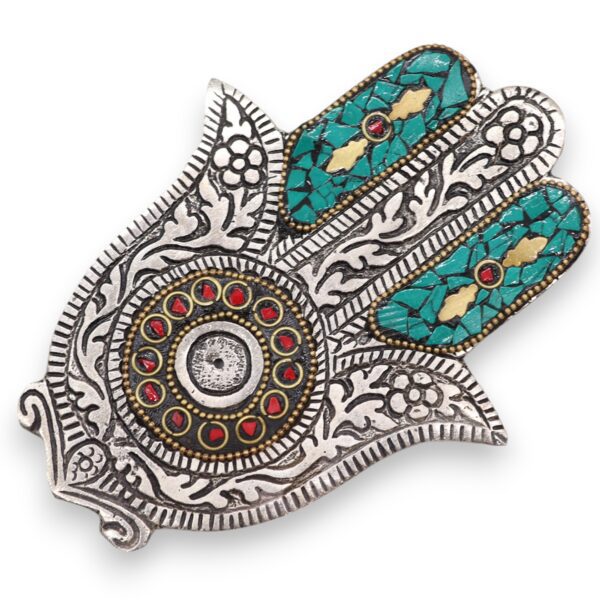 Zielona Aluminiowa Podstawka Hamsa Mała 13×5,5 cm