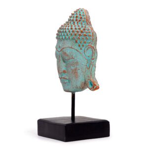 Duża Głowa Buddy Serenity na Podstawce – Zielona Patyna