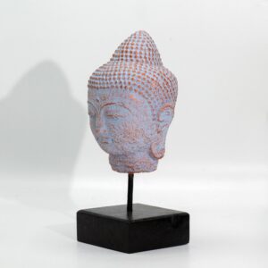 Głowa Buddy Stillness na Podstawce – Niebieska Patyna