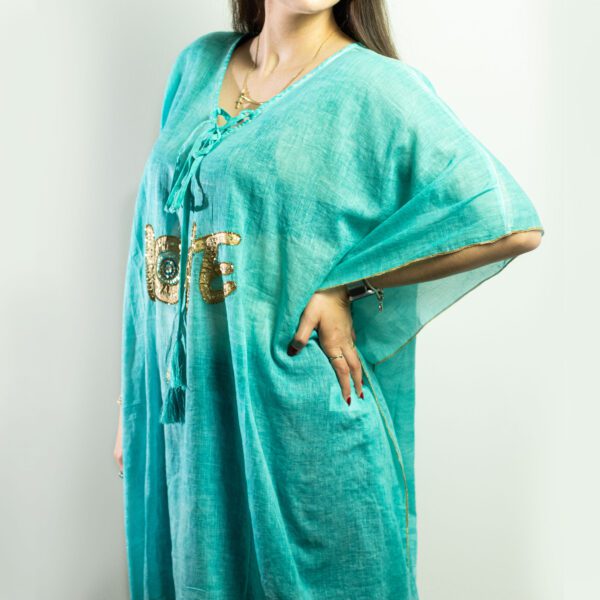 Kaftan Nomad Sari z Kolekcji Med – Turkusowy i Złoty – Wzór Miłości - obrazek 3