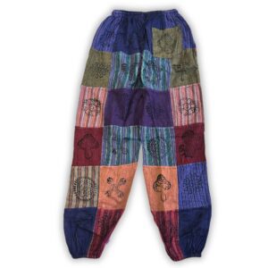 Spodnie Nomad Sari – Grzybowe – Blokowy Wzór – Odcienie Fioletu (110x120 cm) L/XL