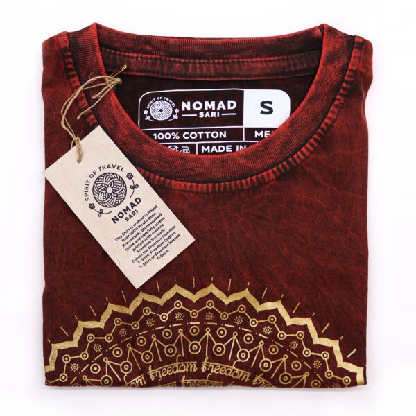 Koszulka Stone Washed S – Mandala – Bordowa - obrazek 3