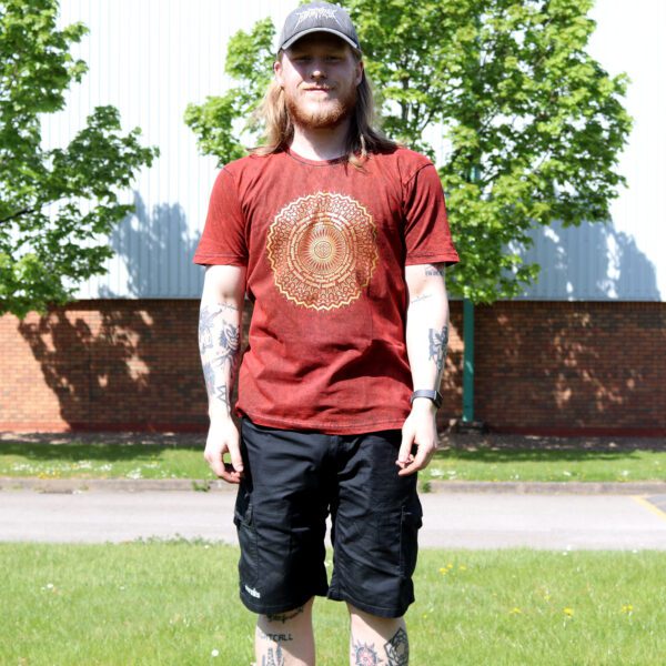 Koszulka Stone Washed XL – Mandala – Bordowa