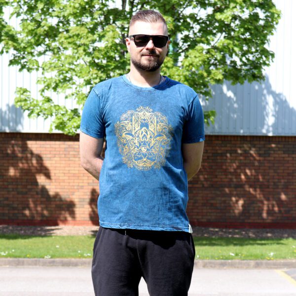 Koszulka Stone Washed S – Hamsa – Niebieska - obrazek 3