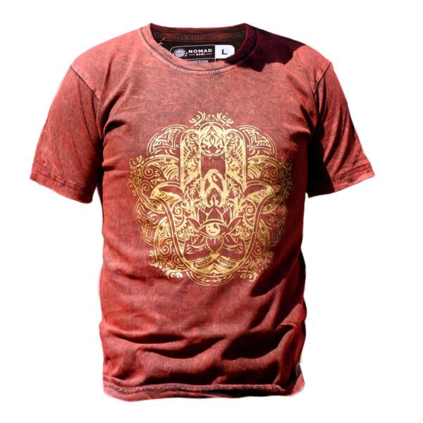 Koszulka Stone Washed L – Hamsa – Bordowa - obrazek 2