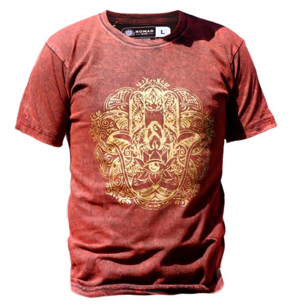 Koszulka Stone Washed XL – Hamsa – Bordowa - obrazek 3